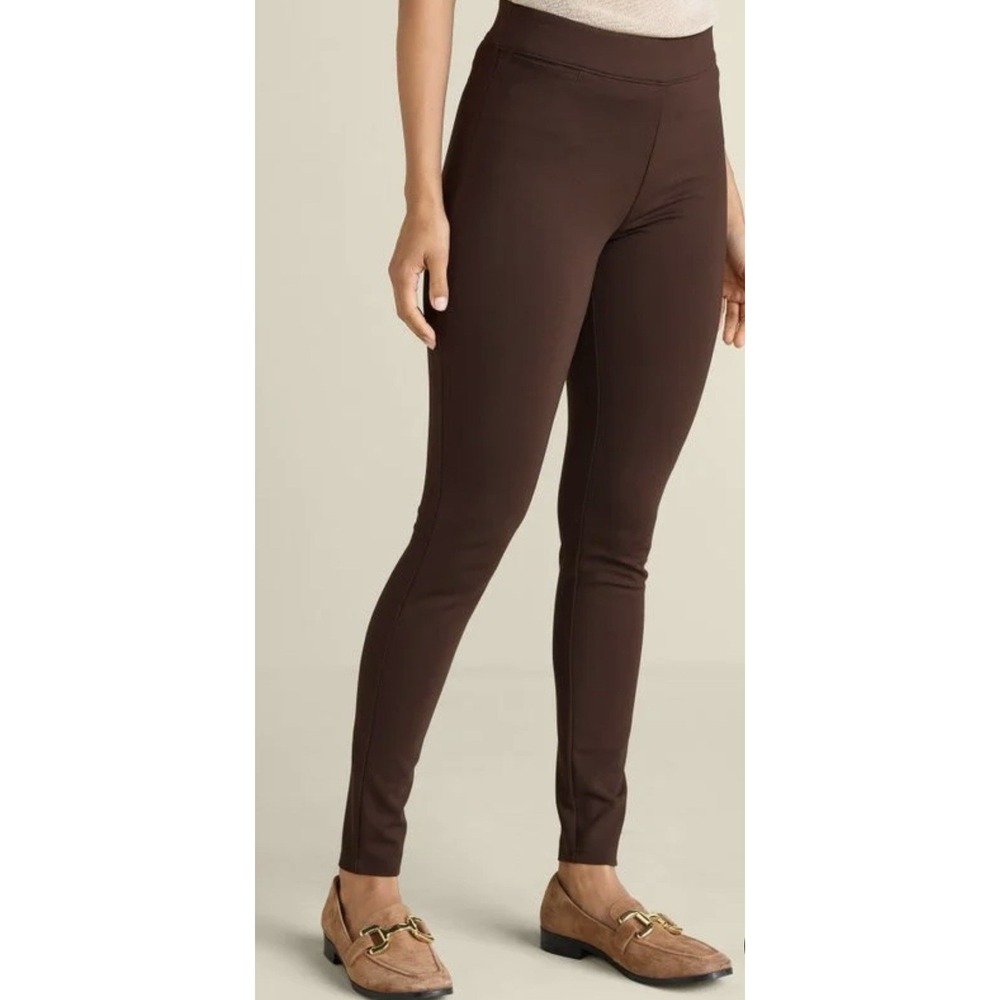 Soft Surroundings Ponte Knit Pants Chocolate Brown Pull On Minimalist Equestrian
